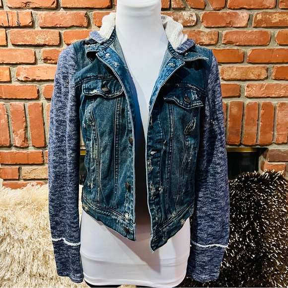 FREE PEOPLE Distressed Sweater Jean Jacket - Picture 7 of 11